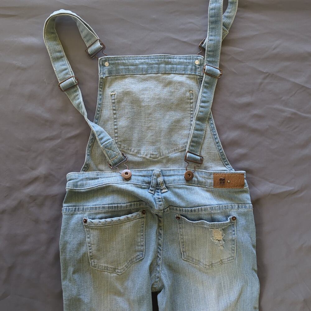 Royal Blue Distressed Denim Overalls Light Wash Y2K Grunge Dungarees